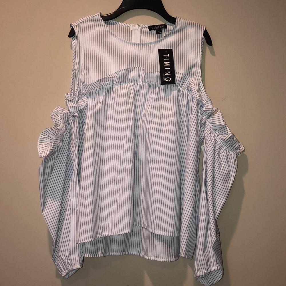 Timing Blue and white pin stripe top